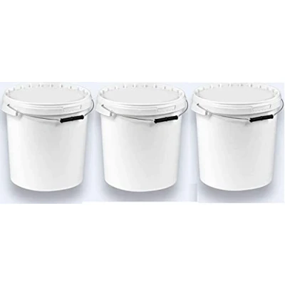 Immagine di Silplast 3 secchi da 20 litri con coperchio bianco, pezzi, impilabili per latte/scorta, secchio in plastica alimenti farina, acqua