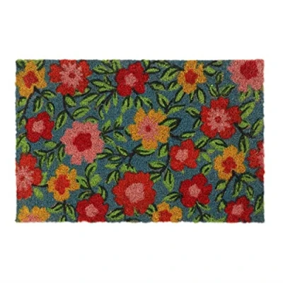 Immagine di Relaxdays Zerbino in Fibre di Cocco, Tappetino Antiscivolo con Motivi Floreali 40 x 60 cm, Resistente, Robusto, Colorato, 1 pz