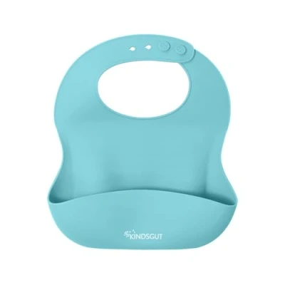 Immagine di Kindsgut bavaglio in silicone, tovagliolo rigido con tasca raccoglicibo per neonati e bambini, colori tenui moderni, senza BPA, menta