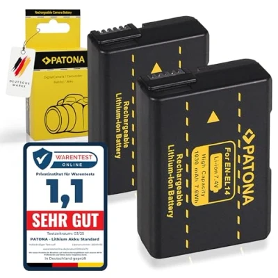 Immagine di PATONA 2x Batteria Ricambio per Nikon EN EL14 Batterie Compatibile con P7000 P7100 P7700 P7800 D5100 D5200 D5300 D5500 D5600 Df D3100 D3200 D3300 D3400