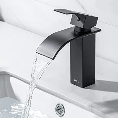Immagine di ONECE Rubinetto Bagno Cascata, Lavabo Nero, Miscelatore Stile Moderno, Rubinetti Cascata per Bagno, Monocomando a Acqua Calda e Fredda, Acciaio Inox 304