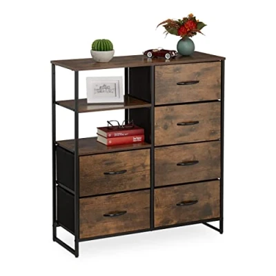 Immagine di Relaxdays Sideboard in Stile Industriale, Credenza a 6 Cassetti, 3 Ripiani Aperti, HxLxP 92x84x32 cm, Marrone Scuro/Nero, 1 pz