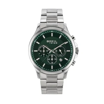 Immagine di Breil, Collezione Kart, Orologio Uomo, Cronografo Uomo in Acciaio Lucido e Satinato, Movimento al Quarzo, Quadrante Verde, Chiusura Déployante Regolabile 15.5 21 cm, Resistente all&#039;Acqua, Silver Verde