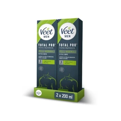 Immagine di Veet Men Crema Depilatoria Uomo Petto e Corpo per Pelli Normali, Dermatologicamente Testata, Efficace Dopo 5 Minuti, 400 ml (2x200ml)