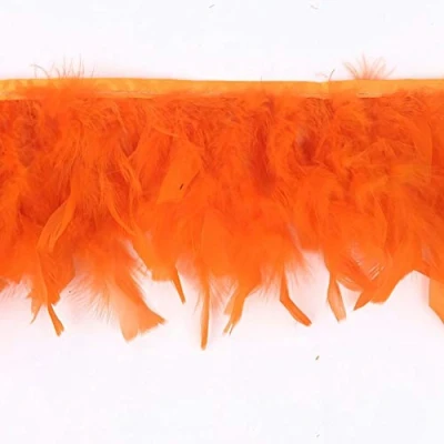 Immagine di Sowder Frange con piume di tacchino per feste, matrimoni, cucito, artigianato, costumi, confezione da 1,8 m (arancione)