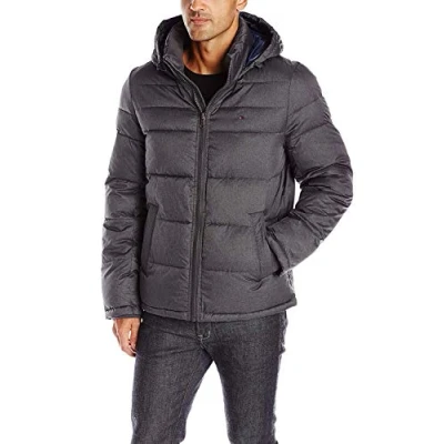 Immagine di Tommy Hilfiger Piumino classico da uomo con cappuccio (standard e grande alto), grigio antracite, L, Carbone Heather, Large