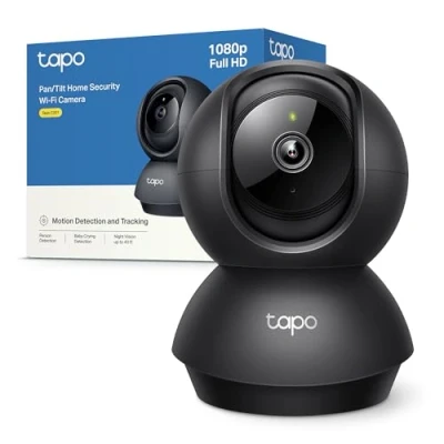 Immagine di Tapo C201 Telecamera WiFi Interno FHD, Videocamera sorveglianza, Visione Notturna, 360 Visuale, Audio Bidirezionale, Rilevamento di movimento e notifiche, Allarme acustico luminoso integrato, Nero