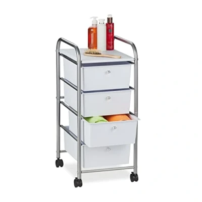 Immagine di Relaxdays Carrellino Salvaspazio con 4 Cassetti, Metallo &amp; Plastica, Carrello Porta Trucchi da Bagno, Multiuso, Argento, Ferro, 1 pz