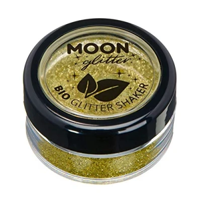 Immagine di Glitter biodegradabili ed ecologici a pezzi della Moon cosmetici per il volto, corpo, le unghie I capelli e labbra 100% Biologici 5g Oro