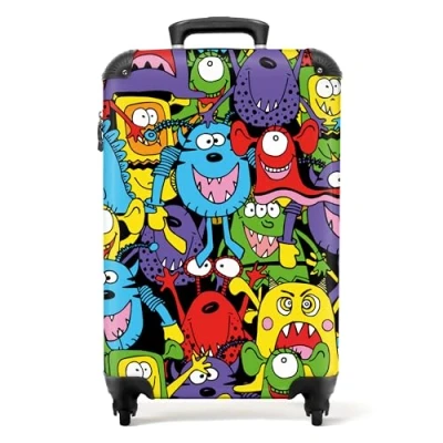 Immagine di NoBoringSuitcases.com Valigia Bambini, Trolley Per Bambini da Viaggio, a Mano Bagaglio 55x40x20 cm (Motivo mostri Multicolore)