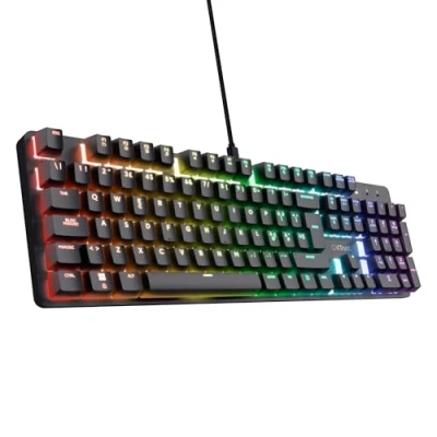 Immagine di Trust Gaming GXT 871 Zora Tastiera Meccanica 100% Layout Italiano QWERTY Retroilluminata RGB, Tasti Huano Lineari, Anti Ghosting con N Key Rollover, Filo USB, PC, Laptop, Nero
