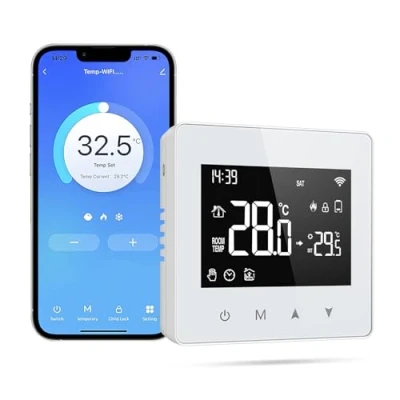 Immagine di Termostato collegato, senza fili, compatibile con Alexa e Google Home, caldaia a gas, connesso Smart WiFi display LED touch, controllo vocale distanza