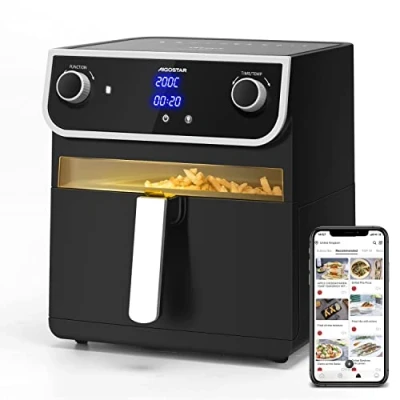 Immagine di Aigostar Joy friggitrice ad aria da 8 litri, senza olio con finestre trasparenti, 1700 W, doppia manopola e touch screen LED, 12 funzioni preimpostate, doppio cestello. BPA FREE