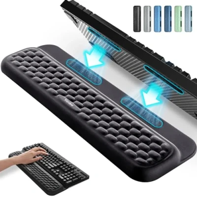 Immagine di Vaydeer Poggiapolsi per tastiera con adesivi, supporto completo meccanica, cuscino ergonomico scrivania digitare al computer, ufficio, lavoro, casa, giochi, morbido memory foam,