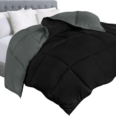 Immagine di Utopia Bedding Down Alternative Reversible Comforter Piumino per Tutte Le Stagioni, Inserto in Microfibra, con Cuciture. 3D Cavo siliconato Comforter, Queen, Nero/Grigio