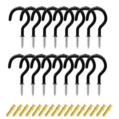 Immagine di CCUCKY 16 Pezzi Ganci per Soffitto, a Vite Rivestiti in Plastica, Gancio Tazza,Vite da Soffitto Parete Bagno, Cucina (Nero)