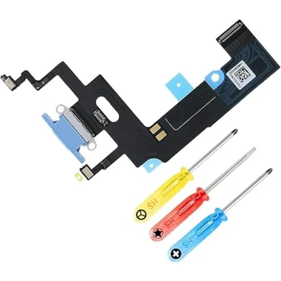 Immagine di MMOBIEL Connettore Dock 3 Compatibile con iPhone XR 6.1 inch 2018 Presa di Ricarica Cavo Flessibile Audio Jack/Microfono/Antenna Ricambio incl. Cacciaviti Blu