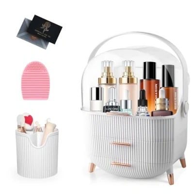 Immagine di UCAMP Organizzatore di Trucco con portaspazzole Organizer Trucchi in plastica a 3 livelli manico e coperchio trasparente,Porta impermeabile antipolvere
