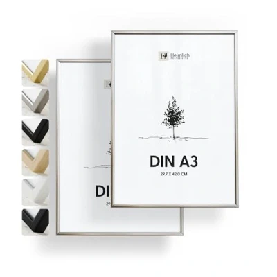 Immagine di Heimlich® 2x Cornice A3 30x42 cm in metallo argento champagne per documenti 29,7x42 Grande Collage alluminio