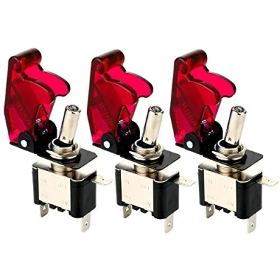 Immagine di Gebildet 3 pezzi Interruttore a Levetta con Luce LED Rosso, 20A 12V 24VDC, SPST ON OFF 2 Posizioni Terminali Rocker Toggle Switch, Usato per Auto Camion Barca