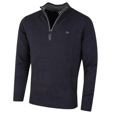 Immagine di Calvin Klein Maglione da uomo 2024 in cotone lavorato a maglia con mezza zip, Navy Marl, 4XL