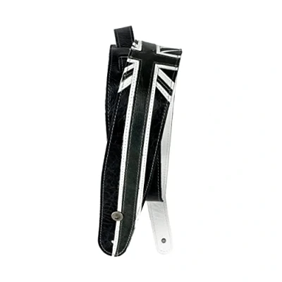 Immagine di Planet Waves Tracolla per chitarra in pelle, Union Jack bianco e nero