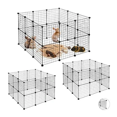 Immagine di 72x Pannelli Recinto, Recinzione DIY per Animali di Piccola Taglia, Rete Allungabile Conigli, Accessori, Nero