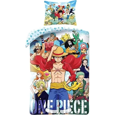 Immagine di Halantex ONE PIECE Monkey D. Luffy e personaggi vari Set di biancheria da letto in cotone, copripiumino 140 x 200 cm federa 70 90 100% cotone Multicolore