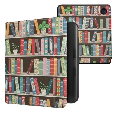 Immagine di kwmobile Custodia eReader Compatibile con Kobo Libra Colour Cover eBook Reader Flip Case blu/verde/fucsia Libreria Piante