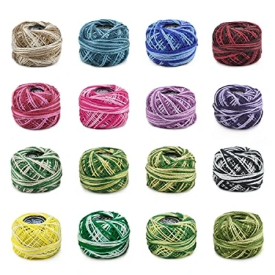 Immagine di WANDIC Set di Fili per Uncinetto in Cotone, 16 Confezioni Filati Cucito lavori a Maglia Filo da Ricamo Fai Te, 8 m Rotolo