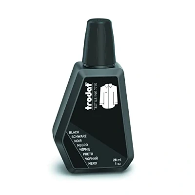 Immagine di Trodat Inchiostro per Tessuti 7750 Colore Nero, Ricaricare Cuscinetti Neutri Timbri Manuali, Contenuto 28 ml, Atossico e Dermatologicamente Testato