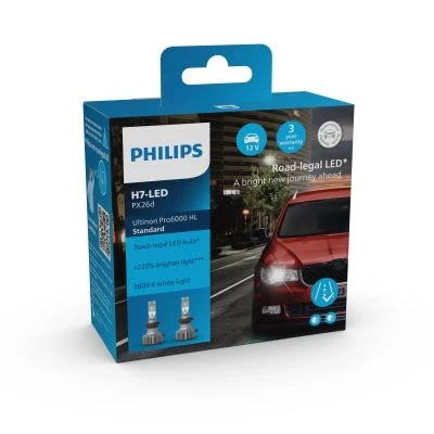 Immagine di Philips Ultinon Pro6000 Standard H7 LED, lampadina LED omologata*, fino al 220% di luminosità in più**, 5.800K, set 2