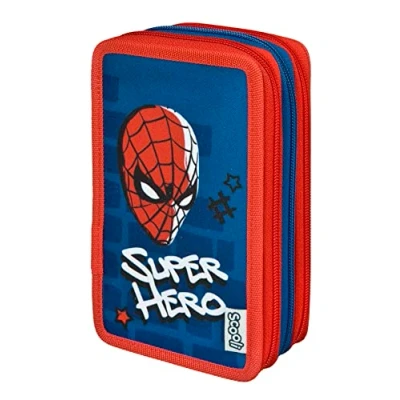 Immagine di Scooli Astuccio Scolastico Tripledecker Spider Man Grande con matite di Alta qualità Pratico e Funzionale a Partire dai 6 Anni