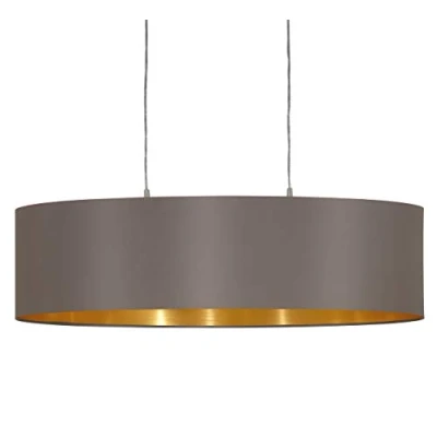 Immagine di Eglo La lampada a sospensione Maserlo, in tessuto due punti luce, ovale acciaio e tessuto, nichel opaco, cappuccino, oro, attacco E27, L 78 cm