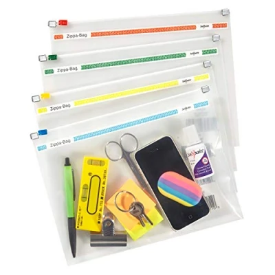 Immagine di Snopake A5 Zippa Bag con Zip Superiore [Confezione da 25] 250 x 180 mm Trasparente/Assortiti Strisce [Ref: 11448]