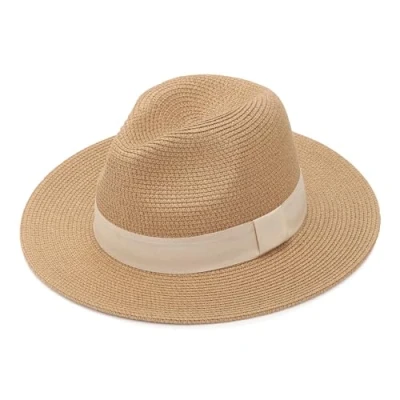 Immagine di DRESHOW Donna Cappello Panama da Spiaggia in Paglia Fedora Arrotolato a Tesa Larga Cappelli UPF 50+