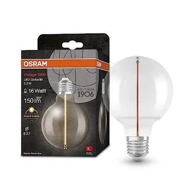Immagine di OSRAM Lampada LED Vintage 1906 Classic Globe95 FIL, E27, globo, trasparente, 2.2W, 150lm, 2700K, luce bianca calda, filamento magnetico, basso consumo energetico, lunga durata