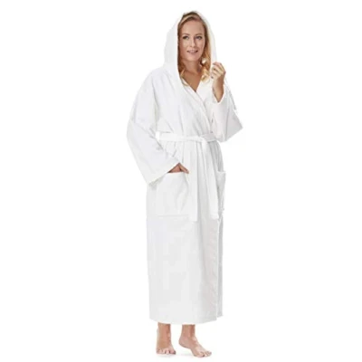 Immagine di Arus Accappatoio da donna con cappuccio, lunghezza al polpaccio, 100% cotone spugna, Taglia donna: M, unisex: S Rosa antico