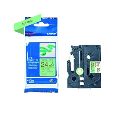Immagine di Brother TZERM54 Nastro in tessuto TZE sfondo verde menta e scritta oro da 24MM x 4m di lunghezza