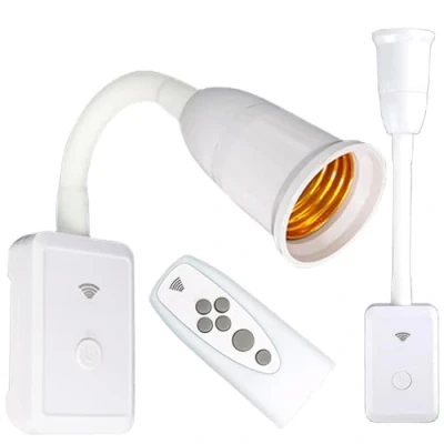 Immagine di Sporgo lampada a presa E27 con telecomando: portalampada interruttore, regolabile 360, da parete collo di cigno flessibile, per camera letto, ufficio, cucina