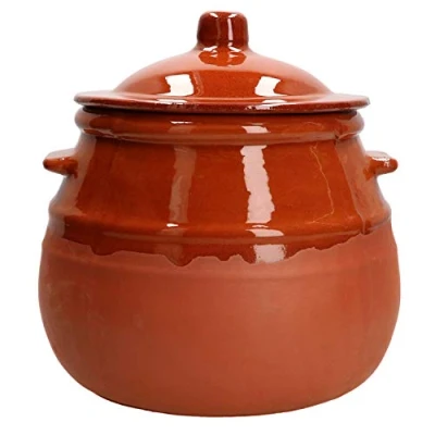 Immagine di MamboCat pentola in argilla con coperchio, 2,5 litri, adatta al forno, smaltata e facile da pulire, realizzata a mano, ogni è un pezzo unico, casseruola marrone l
