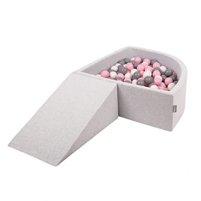 Immagine di KiddyMoon Area di Gioco in Schiuma con Quarto Angolare Piscina Palline (200 Palline) per Bambini, Grigioch:Bianco/Grigio/Rosa Chiaro