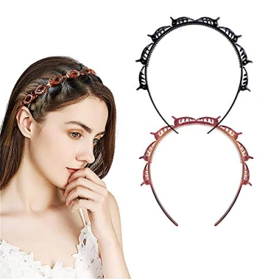 Immagine di Forcina per capelli a doppia frangia, 2 fasce intrecciate e clip, fascia coreana intrecciata/fascia capelli,cerchietti capell antiscivolo doppio strato donne ragazze