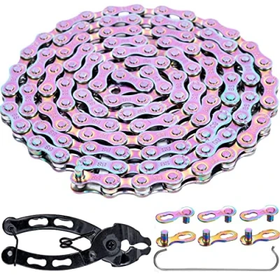 Immagine di YBEKI Catena per bicicletta 6/7/8 pezzi, colore 1/2 x 3/32 lnch 116 maglie con 2 paia di lucchetti