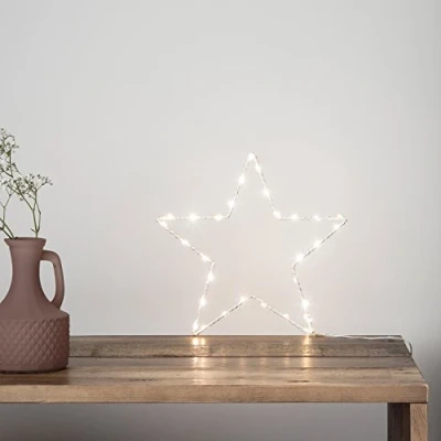 Immagine di Lights4fun Stella in Metallo Bianco con 30 Micro LED Bianchi Caldi a Pile di 23cm per Interni