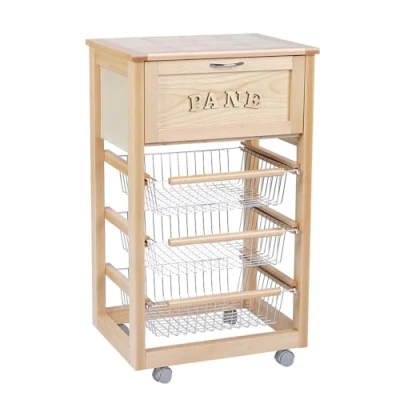 Immagine di LIBEROSHOPPING.eu LA TUA CASA IN UN CLICK Carrello da cucina con ruote LANDHELL LUSSO portapane e portafrutta (Naturale)