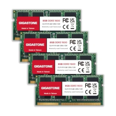 Immagine di [RAM DDR3] Gigastone Computer Portatile RAM 32GB (4x8GB) DDR3 1600MHz PC3 12800 Unbuffered Non ECC 1.35V CL11 SODIMM di Memoria 204 Pin Ideale per Laptop (SOLO Laptop)