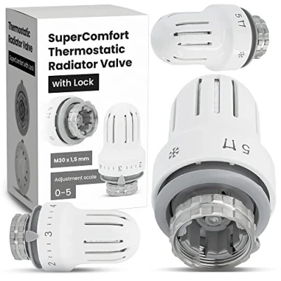 Immagine di Valvola termostatica per radiatore di ricambio TRV Comfort M30 x 1,5 sistemi riscaldamento, comodo controllo della temperatura, termosifone, testa
