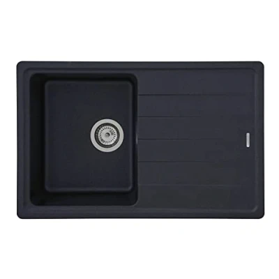 Immagine di Respekta Columbia in granito massiccio nero/Lavello da incasso con 1 vasca, dimensioni 78 x 50 cm/Adatto per mobili base a partire 45 cm di larghezza
