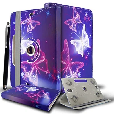 Immagine di custodia per tablet da 10 pollici, universale in pelle con supporto Android 10&quot; e 10,1&quot; + penna stilo (copertura la a forma di farfalla, colore: blu